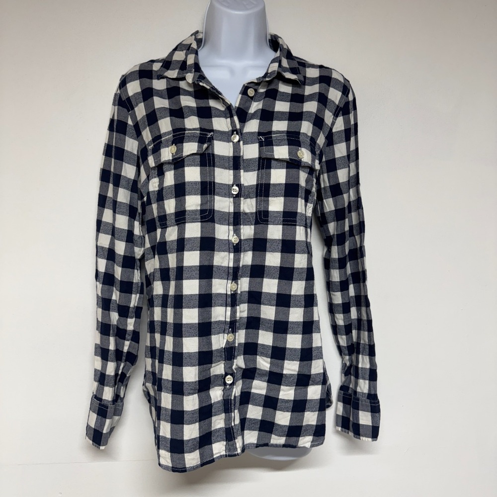 J Crew Womens Blue Plaid Button Down Shirt Long Sleeve Cotton Size S